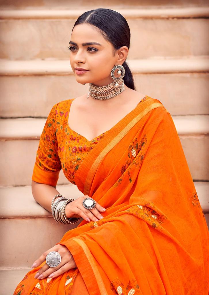 Kashvi Sunheri Ethnic Wear Printed Fancy Georgette Saree Collection